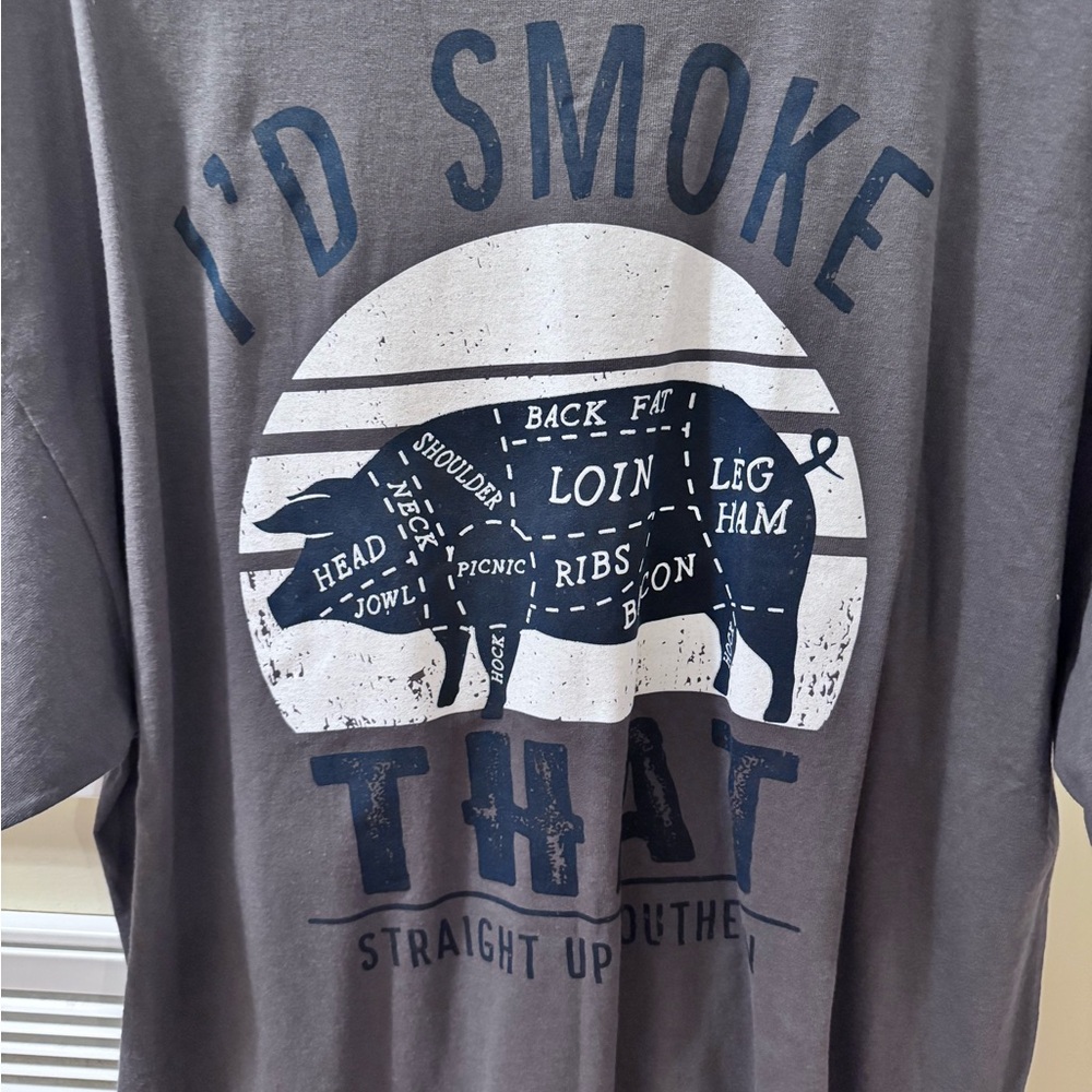 Gray Graphic T-Shirt with Pig Design